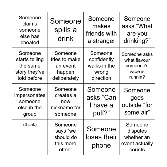 VGF PUB CRAWL BINGO Card