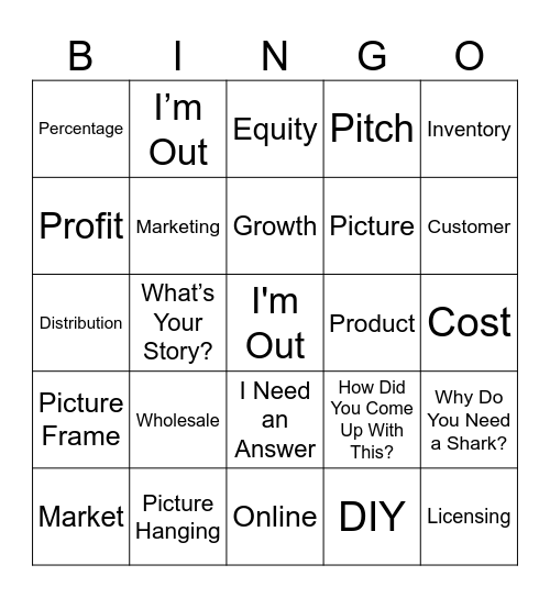 Shark Tank: Hang Hero Bingo Card