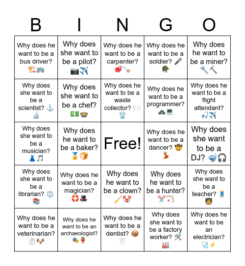 B10 L18 Why does she want to be a pilot? 📷✈️ Bingo Card