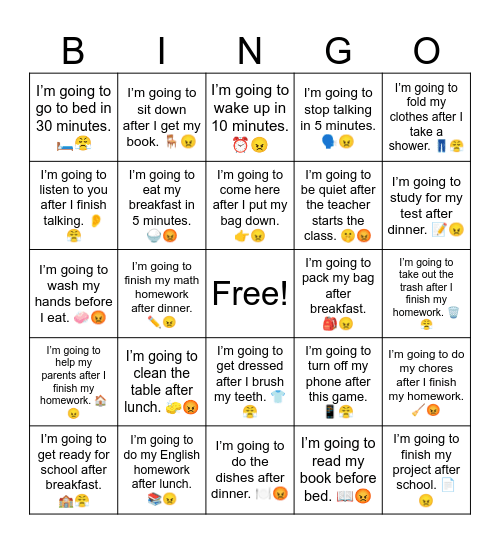 B10 L19 I’m going to listen to you after I finish talking. 👂😤 Bingo Card