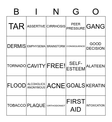 HEALTH Bingo Card