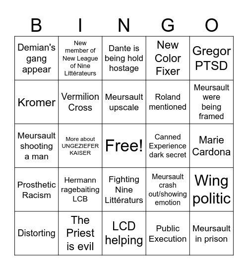 Canto 10 Bingo Card