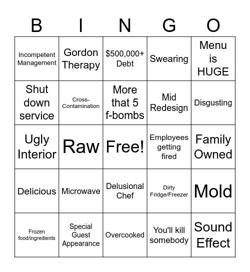 Gordon Bingo Card