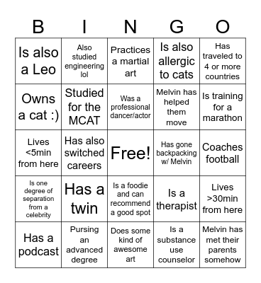 Friend Melvin Bingo Card