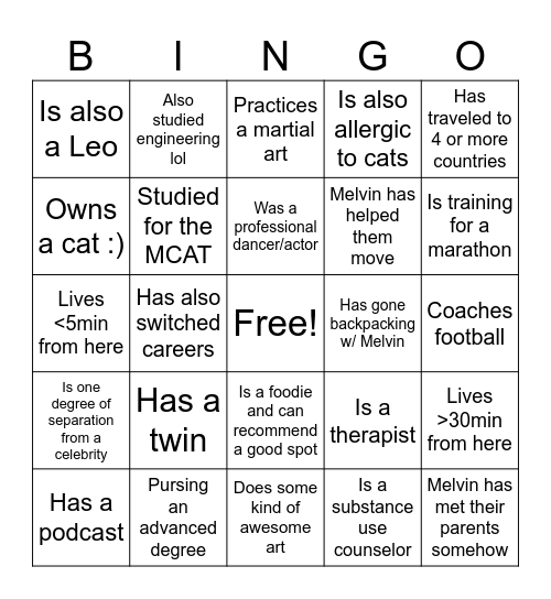 Friend Melvin Bingo Card