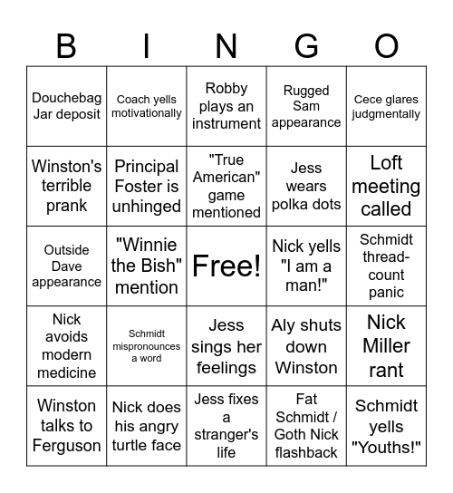 New Girl Bingo Card
