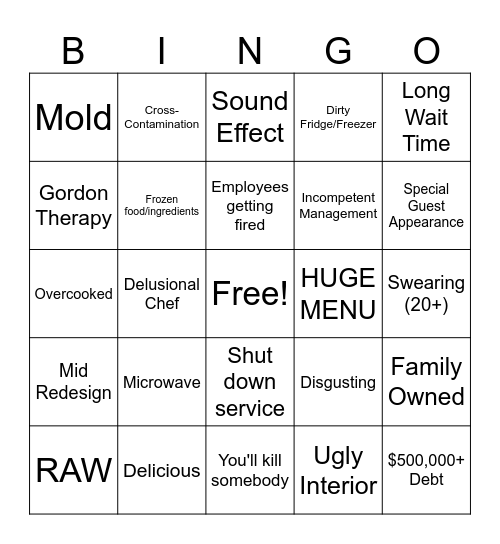Gordon Bingo Card