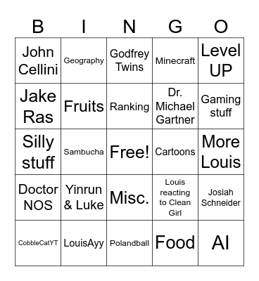 Random YouTube Shorts I collected Bingo Card