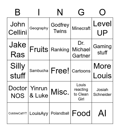 Random YouTube Shorts I collected Bingo Card