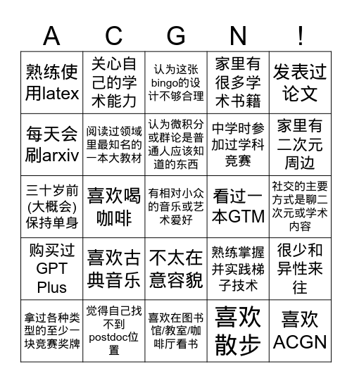 Nerd Bingo Card