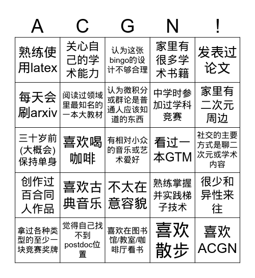 Nerd Bingo Card