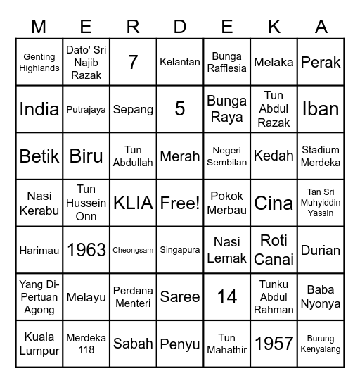 Bingo Kemerdekaan Bingo Card