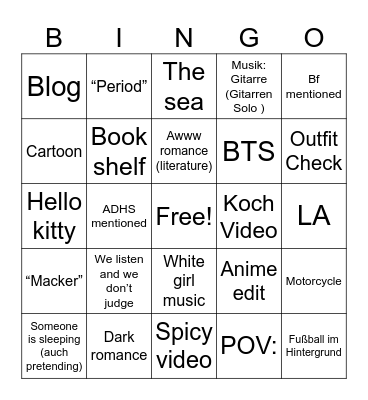 Leticia TikTok Bingo Card
