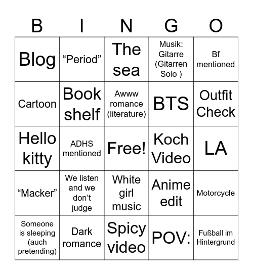 Leticia TikTok Bingo Card