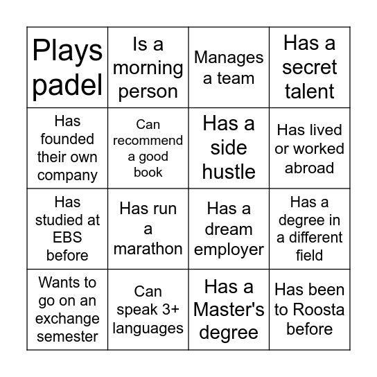 Networking bingo Card