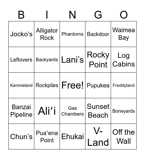 NORTH SHORE BINGO Card