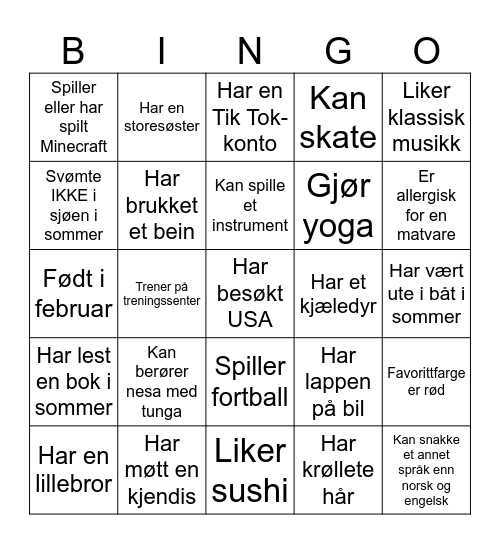 Bli kjent-Bingo Card