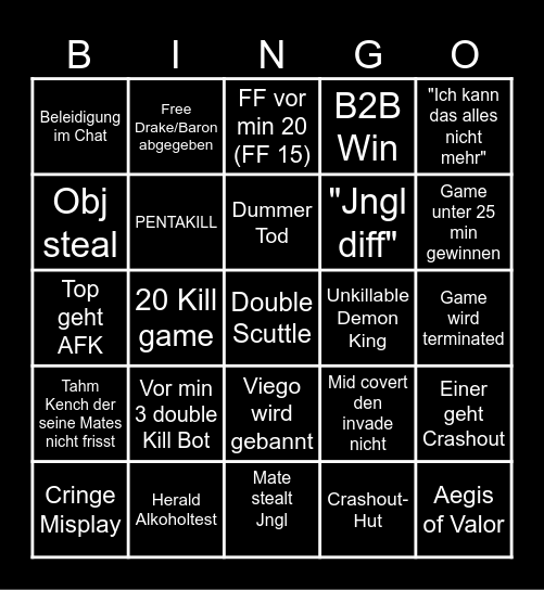 League Bingo Card