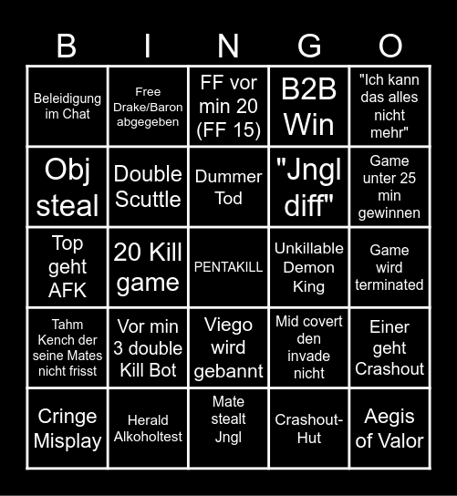 League Bingo Card