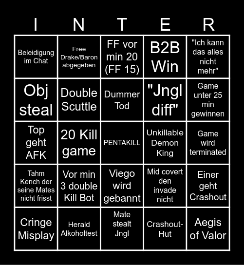 League Bingo Card