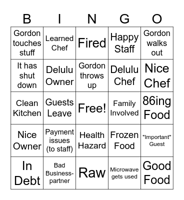 Gordon Bingo Card