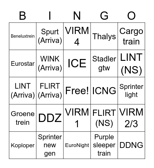 treinen Bingo Card