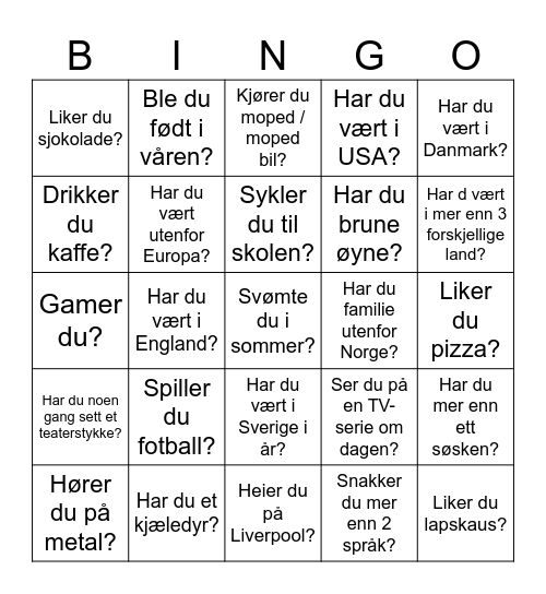 Navnbingo Card