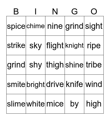 Long i Bingo Card