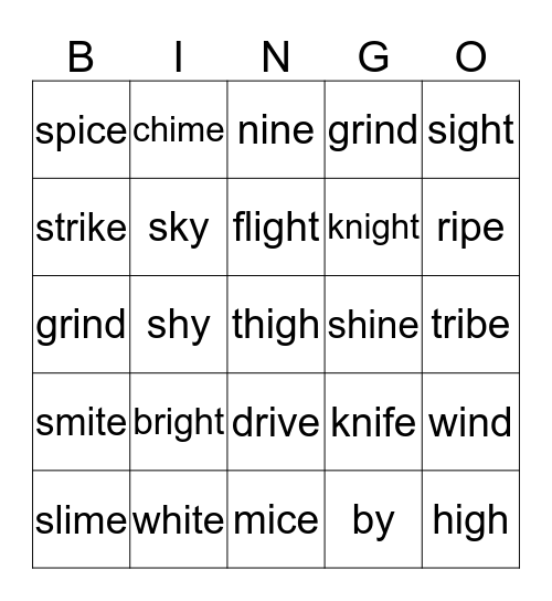 Long i Bingo Card
