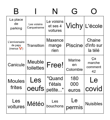 Le bingo de l'été Bingo Card