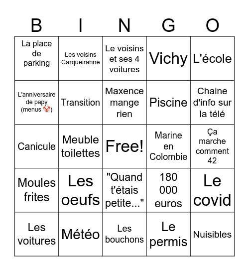 Le bingo de l'été Bingo Card
