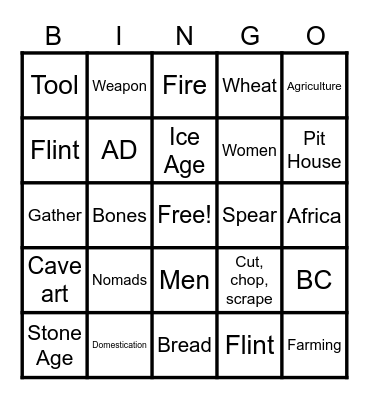 Stone Age Bingo Card
