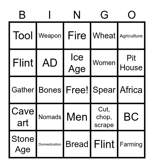 Stone Age Bingo Card