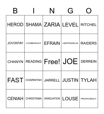 NAMES 1 Bingo Card