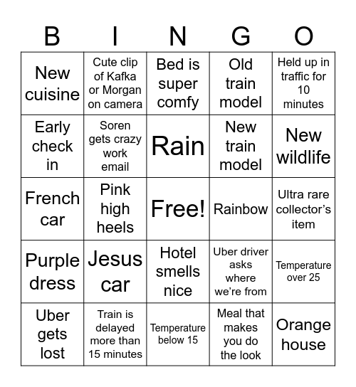 Ottawa London Bingo Card