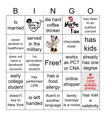 Nursing 101 Icebreaker Bingo Card