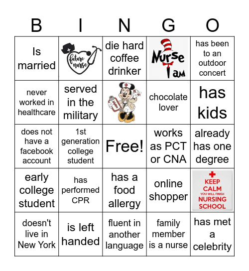 Nursing 101 Icebreaker Bingo Card