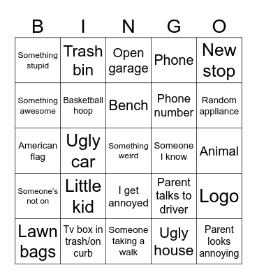 Bus ride bingo Card