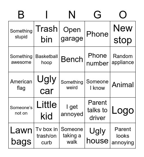 Bus ride bingo Card