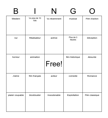 Bingo films Bingo Card