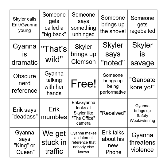 CI Team SMW Trip Bingo Card