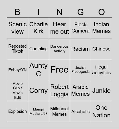 Insta Reels Bingo Card