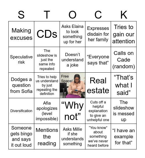 Afia’s Evil Finance Class Bingo v.2 Bingo Card