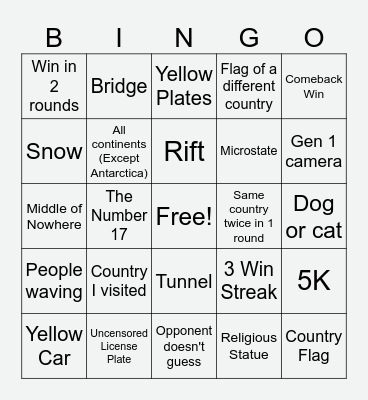 Geoguessr Bingo Card