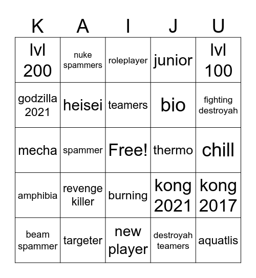 kaiju alpha bingo Card
