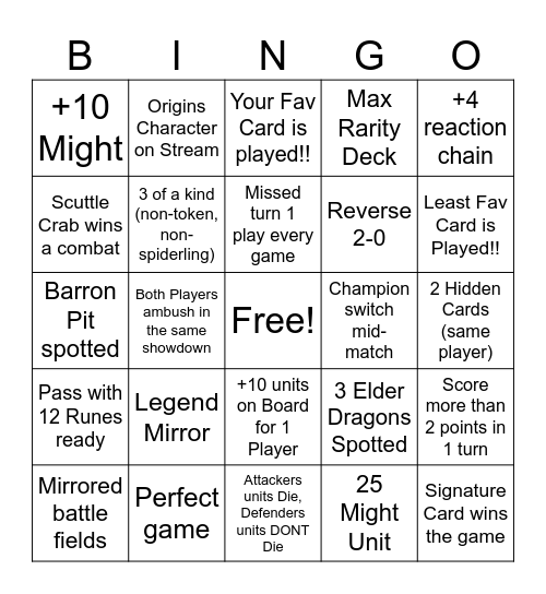 Riftbound RQ Barcelona Stream Bingo Card