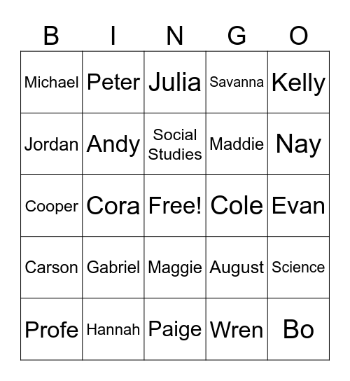 Englehart ~ Homeroom Bingo Card