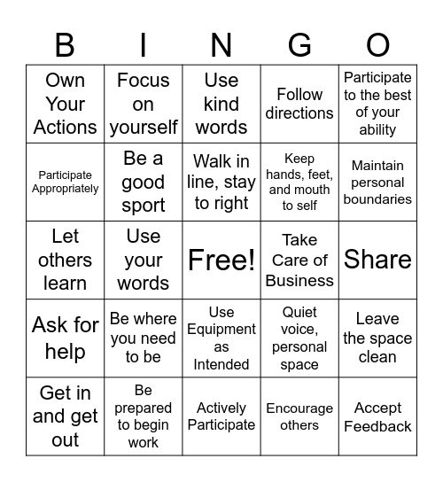 Rivermont Matrix Bingo Card