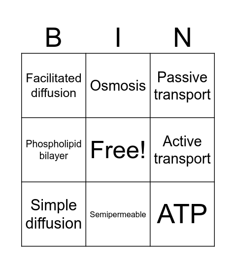 Cell Transport Review Bingo Card