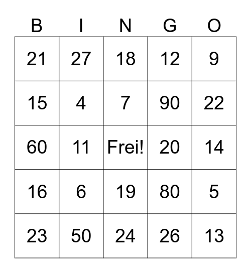 ZAHLEN Bingo Card